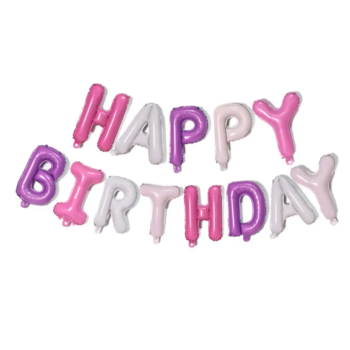 გასაბერი ბანერი Happy Birthday - პასტელური ვარდისფერი